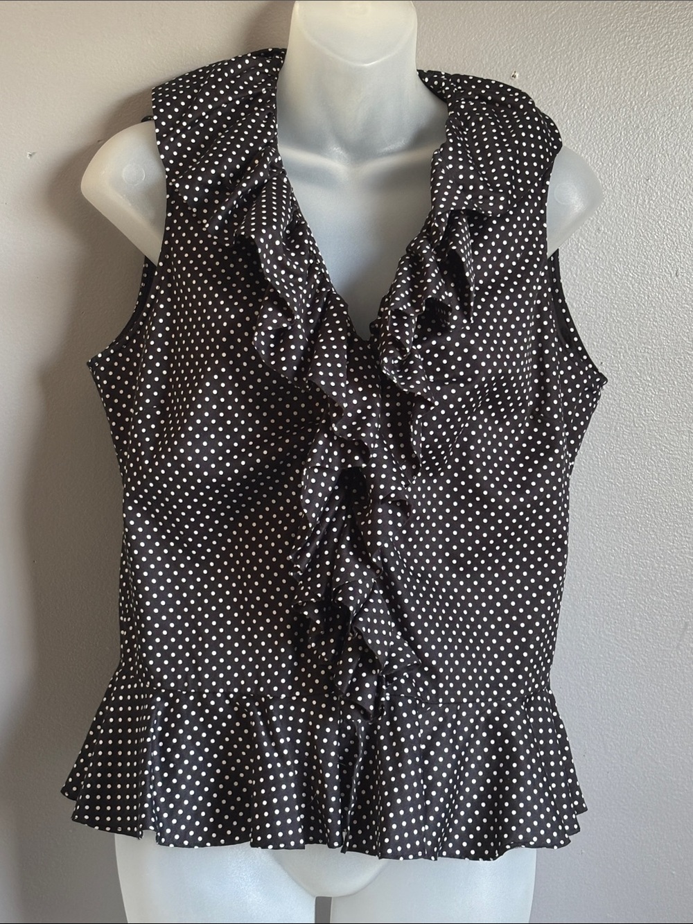 LAUREN Ralph Lauren sleeveless black & white polka dot ruffle peplum top * sz 8